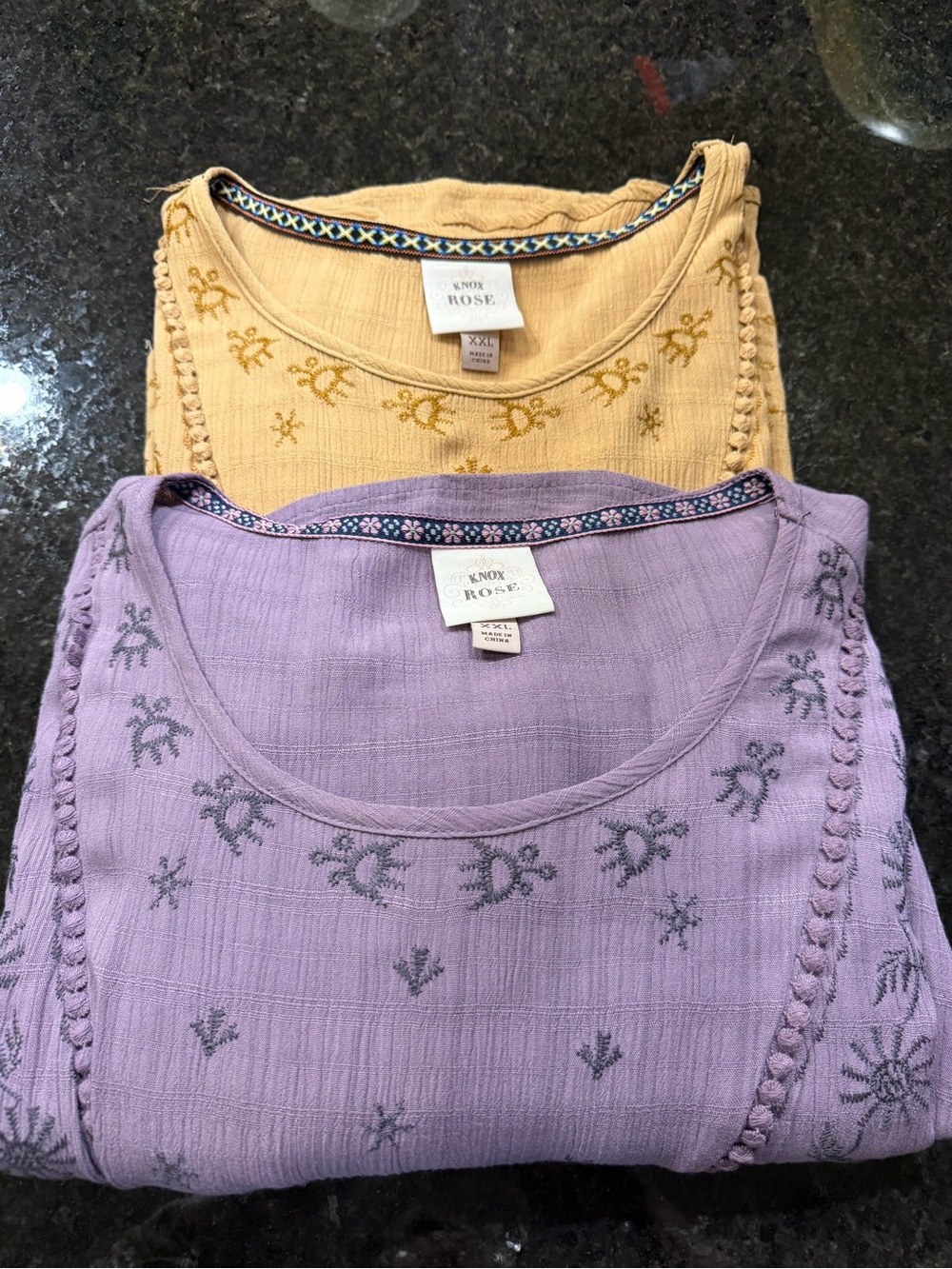 Knox Rose Women’s 2-piece bundle Lavender and Gold Embroidered Boho Tops